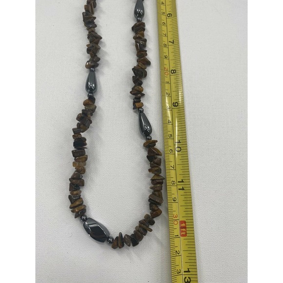 Vintage Opera Polished Stone Beaded Necklace Semi Precious Stones Single Strand - Picture 5 of 11